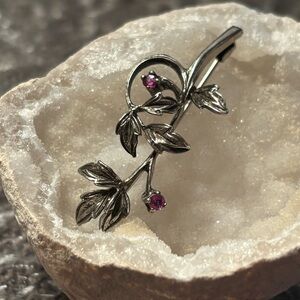 ANTIQUE Sterling Silver Floral Brooch Genuine Pink Rubies Victorian Revival